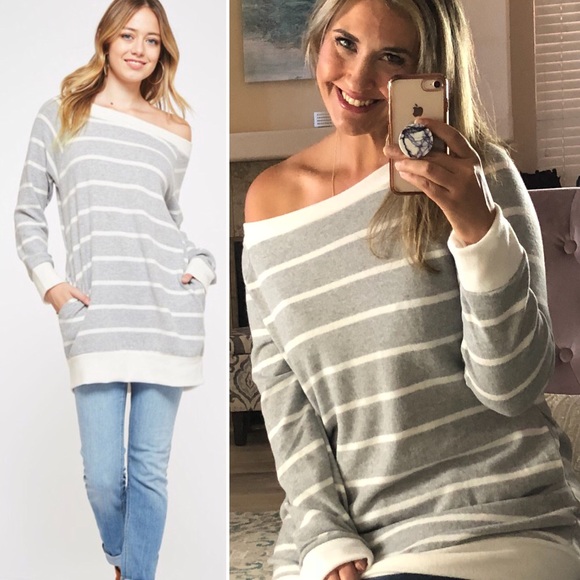 Tops - ❗️❗️Last 1! SMALL Heather Grey Striped Comfy Top